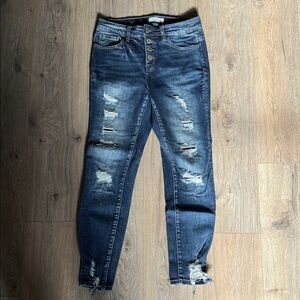 KANCAN Kurvy Mid-Ankle Skinny Button-Fly Distressed Jeans Size 27